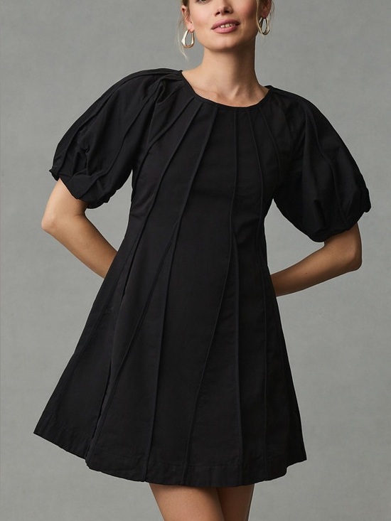 Anthropologie Dresses & Skirts - Anthropologie x Aureta Black Puff Sleeve Seamed A-Line Dress